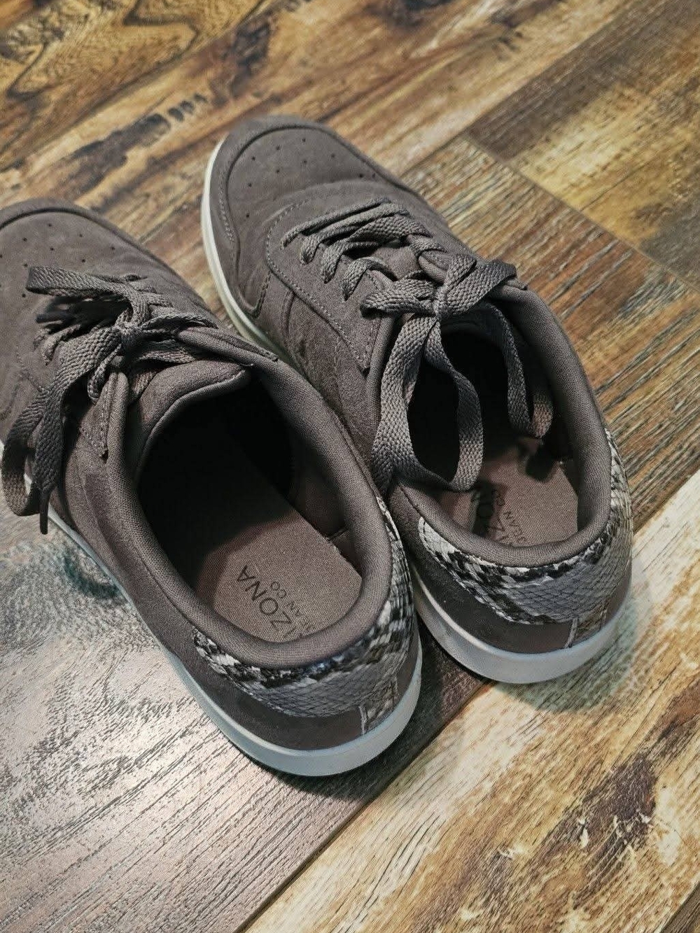 Taryn Rose Gray Suede Low-Top Sneaker with Snake-Print Heel